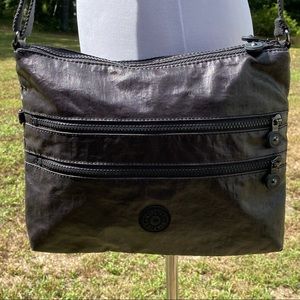 KIPLING BAG CROSSBODY MESSENGER BLACK FABRIC LONG STRAP TRAVEL TOP ZIP